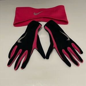 Nike Running Thermal Gloves Headband set new pink black Women’s Size Medium